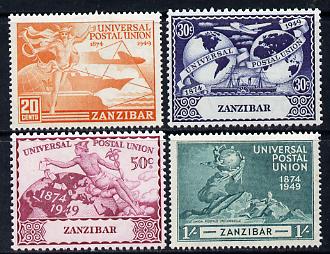 Zanzibar 1949 KG6 75th Anniversary of Universal Postal Union set of 4 unmounted mint, SG 335-8, stamps on , stamps on  kg6 , stamps on  upu , stamps on 