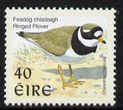 Ireland 1997-2000 Birds - Ringed Plover 40p with phosphor frame unmounted mint SG 1055p, stamps on birds, stamps on plover