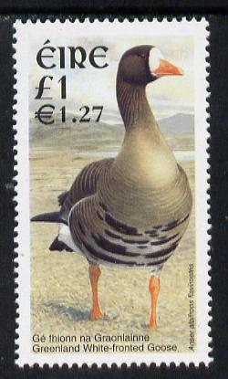 Ireland 2001 Birds Dual Currency - White Fronted Goose Â£1/E1.25 unmounted mint SG 1429, stamps on birds, stamps on goose