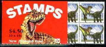 New Zealand 1993 Prehistoric Animals $4.50 booklet (with slotted tab at right) SG SB 66a, stamps on dinosaurs, stamps on 