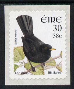 Ireland 2001 Birds Dual Currency - Blackbird 30p/38c self-adhesive unmounted mint SG 1430, stamps on birds, stamps on blackbird, stamps on self adhesive