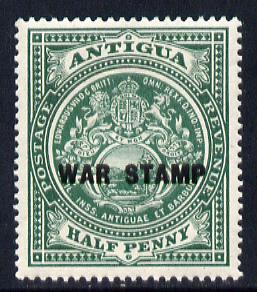 Antigua 1916-17 War Tax 1/2d green (black overprint) mounted mint SG 52, stamps on , stamps on  kg5 , stamps on badge, stamps on  ww1 , stamps on 