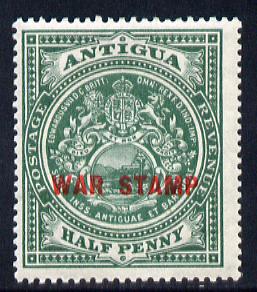 Antigua 1916-17 War Tax 1/2d green (red overprint) mounted mint SG 53, stamps on , stamps on  kg5 , stamps on badge, stamps on  ww1 , stamps on 
