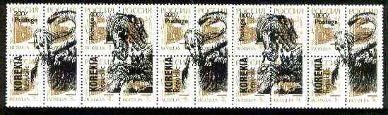 Koriakia Republic 1994 Prehistoric Animals opt set of 5 values, each design opt'd on  block of 4 Russian defs (4 different Russian stamps available) unmounted mint, stamps on , stamps on  stamps on dinosaurs