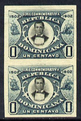 Dominican Republic 1902 400th Anniversary 1c imperforate pair small part original gum as SG125, stamps on 