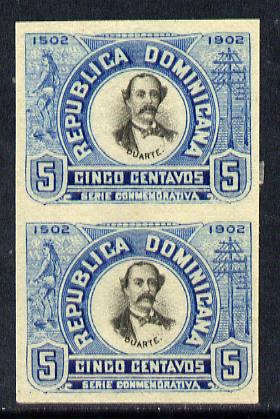 Dominican Republic 1902 400th Anniversary 5c imperforate pair small part original gum as SG127, stamps on 