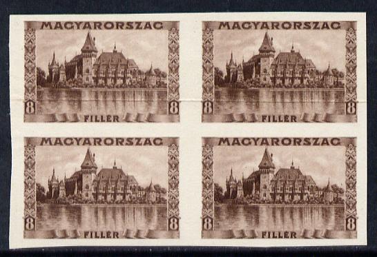 Hungary 1923s essay of 8f Pictorial in brown imperforate block of 4 on ungummed paper (inscribed Magyarorszac), stamps on 