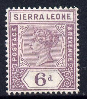 Sierra Leone 1896-97 QV Key Plate Crown CA 6d mauve mounted mint SG 49, stamps on , stamps on  qv , stamps on 