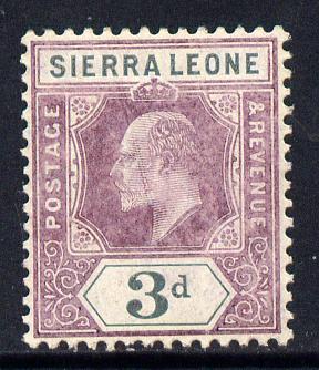 Sierra Leone 1904-05 KE7 MCA 3d purple & grey mounted mint SG 91, stamps on , stamps on  ke7 , stamps on 