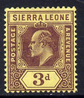 Sierra Leone 1907-12 KE7 MCA 3d purple on yellow mounted mint SG 104, stamps on , stamps on  stamps on , stamps on  stamps on  ke7 , stamps on  stamps on 