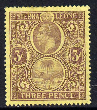 Sierra Leone 1912-21 KG5 MCA 3d purple on yellow mounted mint SG 116b, stamps on , stamps on  kg5 , stamps on 