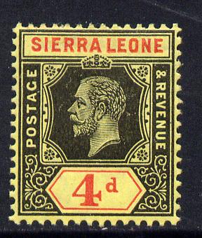 Sierra Leone 1912-21 KG5 MCA 4d black & red on yellow mounted mint SG 117, stamps on , stamps on  kg5 , stamps on 