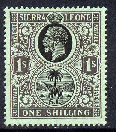 Sierra Leone 1912-21 KG5 MCA 1s black on green mounted mint SG 124, stamps on , stamps on  kg5 , stamps on 
