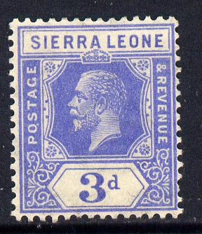 Sierra Leone 1921-27 KG5 Script CA 3d bright blue mounted mint SG 136, stamps on , stamps on  kg5 , stamps on 