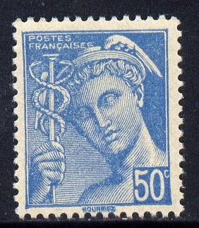 France 1942 Mercury 50c greenish-blue unmounted mint SG 753, stamps on mercury