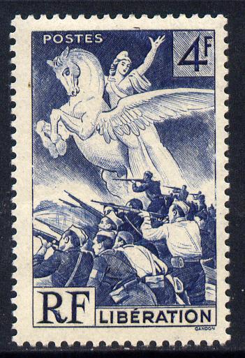 France 1945 Liberation 4f blue unmounted mint SG 901, stamps on horses