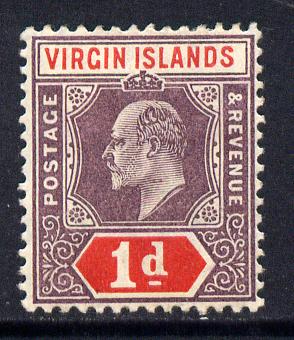 British Virgin Islands 1904 KE7 MCA 1d purple & scarlet mounted mint SG 55, stamps on , stamps on  ke7 , stamps on 