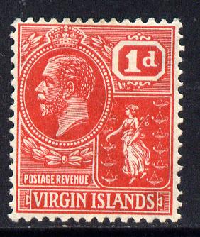 British Virgin Islands 1922-28 KG5 Script CA 1d rose-carmine mounted mint SG 87, stamps on , stamps on  kg5 , stamps on 