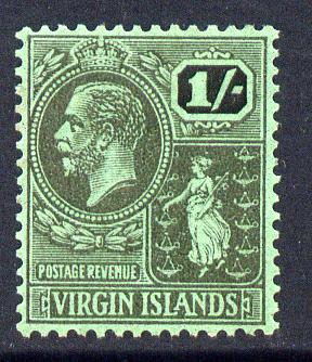 British Virgin Islands 1922-28 KG5 Script CA 1s black on emerald mounted mint SG 99, stamps on , stamps on  kg5 , stamps on 