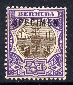 Bermuda 1906-10 Dry Dock 1/4d brown & violet overprinted SPECIMEN fine with gum with only about 730 produced SG 34s, stamps on specimen, stamps on  ke7 , stamps on 