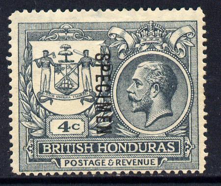 British Honduras 1922-33 KG5 4c slate (Peace omitted) overprinted SPECIMEN fine with gum but small thin - only about 400 produced SG 123s, stamps on specimen, stamps on  kg5 , stamps on 