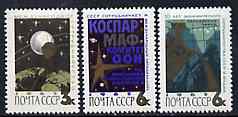 Russia 1965 International Co-operation Year set of 3 unmounted mint, SG 3144-46, Mi 3076-78*, stamps on communications, stamps on  icy , stamps on united nationsspace, stamps on maps, stamps on steel, stamps on space