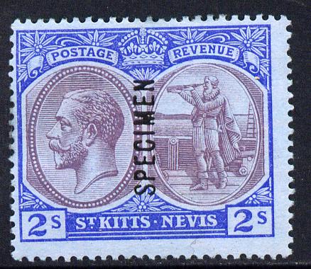 St Kitts-Nevis 1920-22 KG5 MCA Columbus 2s overprinted SPECIMEN fine with gum only about 400 produced SG 32s, stamps on specimen, stamps on  kg5 , stamps on columbus