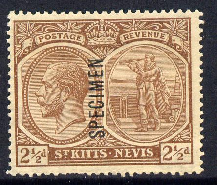 St Kitts-Nevis 1921-29 KG5 Script CA Medicine Spring 2.5d brown overprinted SPECIMEN fine with gum only about 400 produced SG 43s, stamps on specimen, stamps on  kg5 , stamps on 