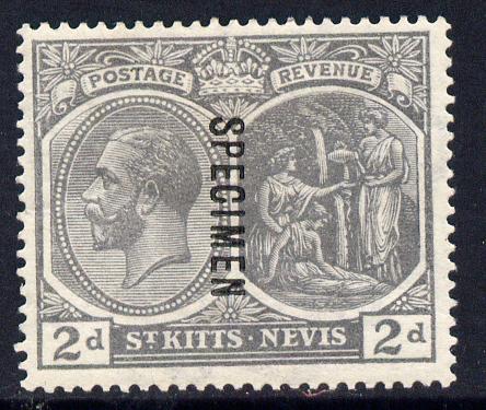 St Kitts-Nevis 1921-29 KG5 Script CA Medicine Spring 2d xslate-grey overprinted SPECIMEN fine with gum only about 400 produced SG 41s, stamps on specimen, stamps on  kg5 , stamps on 