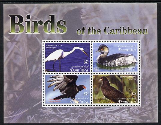 Dominica 2005 Birds of the Caribbean perf sheetlet containing 4 values unmounted mint SG MS 3421, stamps on birds, stamps on ducks, stamps on kites, stamps on birds of prey