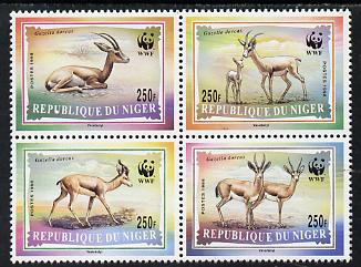 Niger Republic 1998 WWF - Gazelles perf se-tenant block of 4 values unmounted mint (Sheetlet containing 4 sets available price pro rata), stamps on gazelles, stamps on  wwf , stamps on ovine