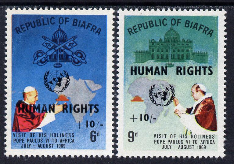 Nigeria - Biafra 1969 Human Rights opt on Visit of Pope set of 2 unmounted mint (see note after SG 42), stamps on human rights, stamps on pope, stamps on maps