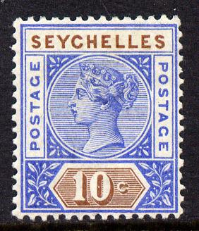Seychelles 1890-92 QV Key Plate Crown CA die I - 10c ultramarine & brown mounted mint SG 4, stamps on , stamps on  qv , stamps on 