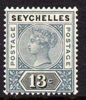 Seychelles 1890-92 QV Key Plate Crown CA die I - 13c grey & black mounted mint SG 5, stamps on , stamps on  qv , stamps on 