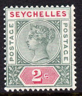 Seychelles 1890-92 QV Key Plate Crown CA die II - 2c green & carmine mounted mint SG 9, stamps on , stamps on  qv , stamps on 