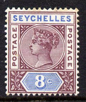 Seychelles 1890-92 QV Key Plate Crown CA die II - 8c brown-purple & blue mounted mint SG 11, stamps on , stamps on  qv , stamps on 