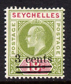 Seychelles 1903 KE7 surcharged 3c on 18c sage-green & carmine mounted mint SG 58, stamps on , stamps on  ke7 , stamps on 