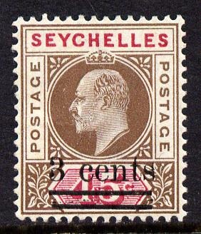 Seychelles 1903 KE7 surcharged 3c on 45c brown & carmine mounted mint SG 59, stamps on , stamps on  ke7 , stamps on 