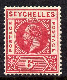 Seychelles 1912-16 KG5 MCA 6c carmine-red mounted mint SG 73, stamps on , stamps on  kg5 , stamps on 