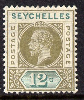 Seychelles 1912-16 KG5 MCA 12c olive-sepia & dull green mounted mint SG 74, stamps on , stamps on  kg5 , stamps on 