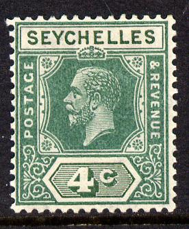 Seychelles 1921-32 KG5 Script CA die II - 4c green mounted mint SG 101, stamps on , stamps on  stamps on , stamps on  stamps on  kg5 , stamps on  stamps on 
