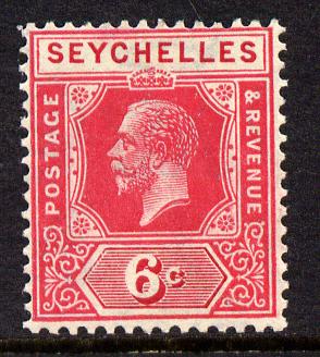 Seychelles 1921-32 KG5 Script CA die II - 6c carmine mounted mint SG 104, stamps on , stamps on  kg5 , stamps on 