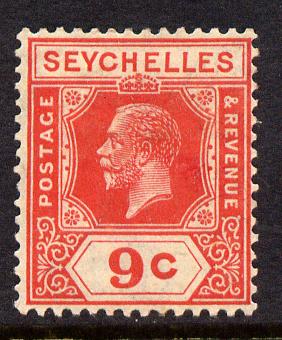 Seychelles 1921-32 KG5 Script CA die II - 9c red mounted mint SG 106, stamps on , stamps on  kg5 , stamps on 