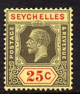 Seychelles 1921-32 KG5 Script CA die II - 25c black & red on yellow mounted mint SG 114, stamps on , stamps on  kg5 , stamps on 