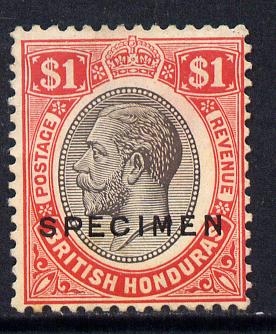 British Honduras 1922-33 KG5 Script CA $1 black & scarlet overprinted SPECIMEN fine with gum and only about 400 produced SG 136s, stamps on , stamps on  kg5 , stamps on specimen