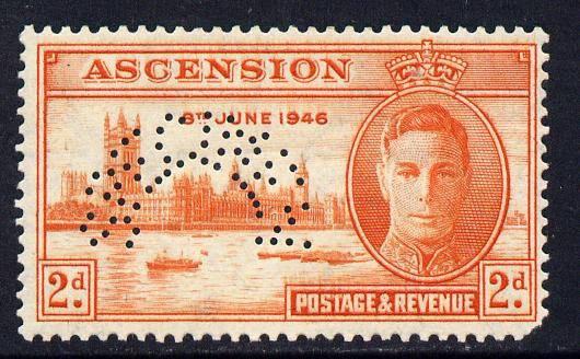 Ascension 1946 Victory 2d red-orange perforated SPECIMEN with gum but rounded corner and only about 400 produced SG 48s, stamps on , stamps on  kg6 , stamps on specimen, stamps on victory, stamps on peace