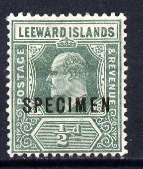Leeward Islands 1907-11 KE7 MCA 1/2d dull green overprinted SPECIMEN fine with gum and only about 400 produced SG 37s, stamps on , stamps on  ke7 , stamps on specimen