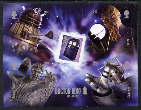 Great Britain 2013 Doctor Who self adhesive m/sheet containing 5 values unmounted mint, stamps on space, stamps on  tv , stamps on sci-fi, stamps on police