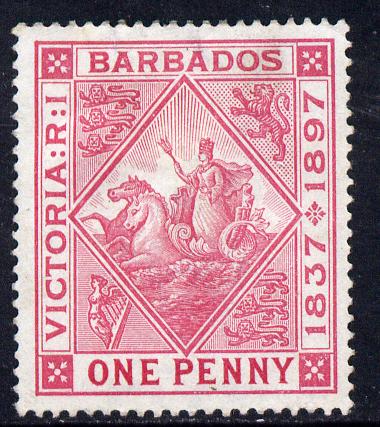 Barbados 1897-98 Diamond Jubilee 1d rose mounted mint SG 118, stamps on britannia