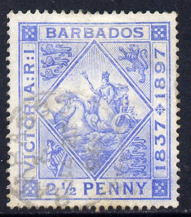 Barbados 1897-98 Diamond Jubilee 2.5d ultramarine mounted mint SG 119, stamps on britannia